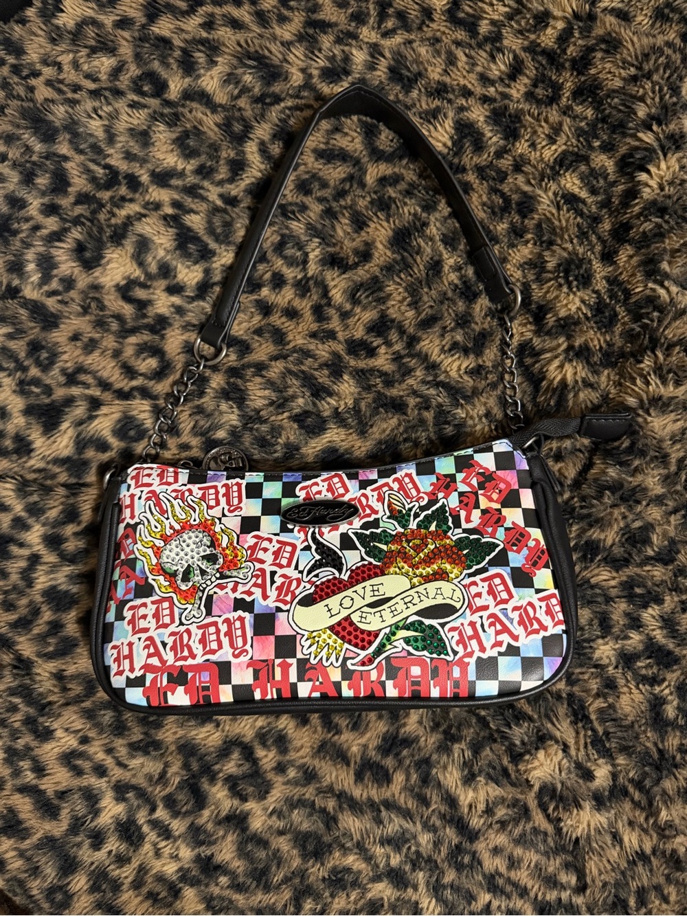 Ed Hardy Multicolor Checkered 'Love Eternal' Shoulder Bag
